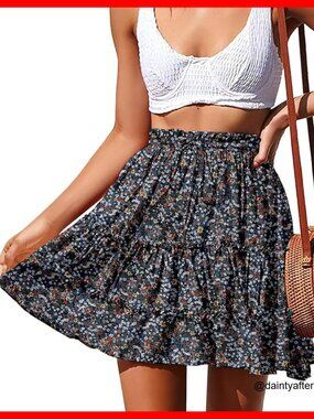 100% Polyester High Waist Drawstring Tiered Mini Skirt